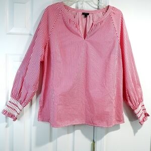 Talbots 100% Cotton Top Striped Pink White Long-Sleeve Popover Size Large